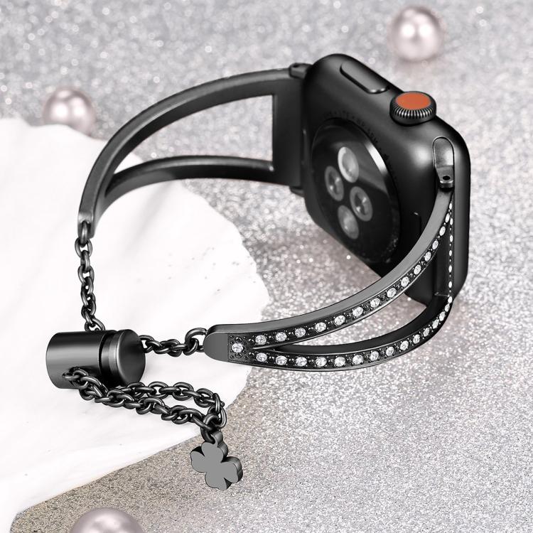 For Apple Watch 46mm / 49mm / 45mm / 44mm V-Shaped Diamond Zinc Alloy Watch Band(Black) by bashfashion