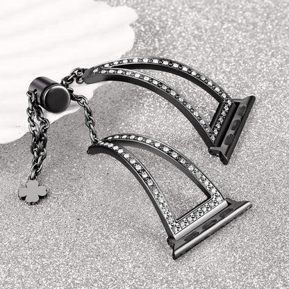 For Apple Watch 46mm / 49mm / 45mm / 44mm V-Shaped Diamond Zinc Alloy Watch Band(Black) by bashfashion