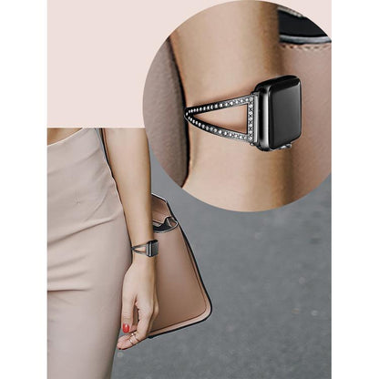 For Apple Watch 46mm / 49mm / 45mm / 44mm V-Shaped Diamond Zinc Alloy Watch Band(Black) by bashfashion