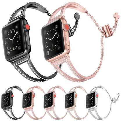 For Apple Watch 46mm / 49mm / 45mm / 44mm V-Shaped Diamond Zinc Alloy Watch Band(Black) by bashfashion