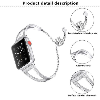 For Apple Watch 46mm / 49mm / 45mm / 44mm V-Shaped Diamond Zinc Alloy Watch Band(Black) by bashfashion