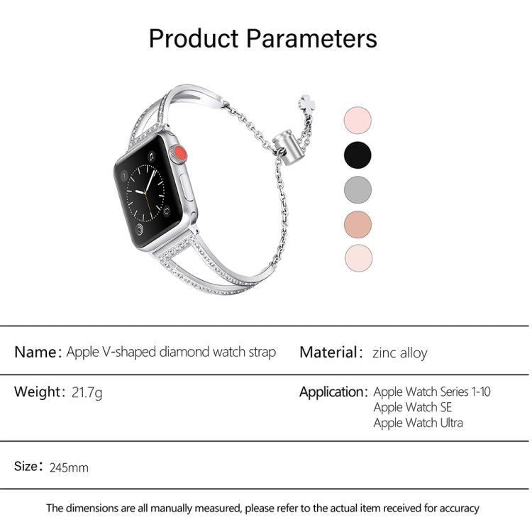 For Apple Watch 46mm / 49mm / 45mm / 44mm V-Shaped Diamond Zinc Alloy Watch Band(Black) by bashfashion