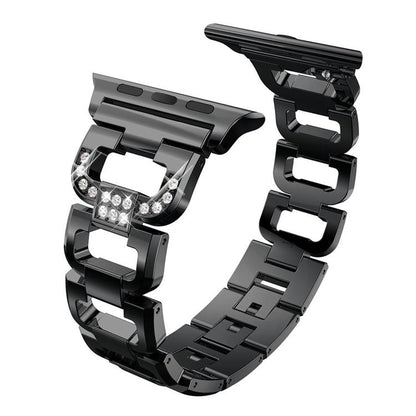 For Apple Watch 46mm / 49mm / 45mm / 44mm Square Diamond Zinc Alloy Watch Band(Black) by bashfashion