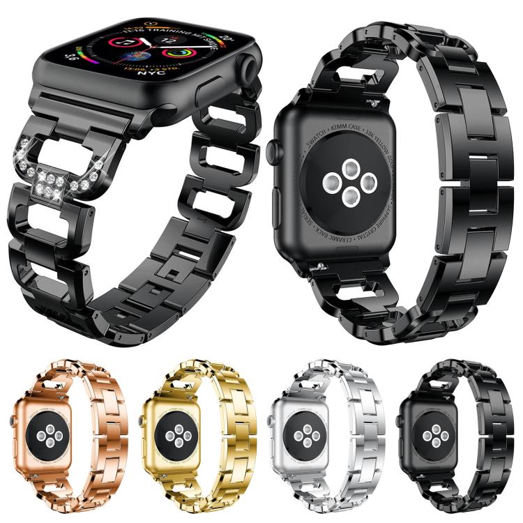 For Apple Watch 46mm / 49mm / 45mm / 44mm Square Diamond Zinc Alloy Watch Band(Black) by bashfashion