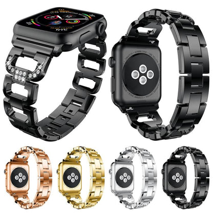 For Apple Watch 46mm / 49mm / 45mm / 44mm Square Diamond Zinc Alloy Watch Band(Black) by bashfashion