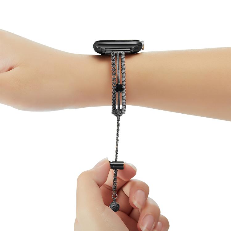 For Apple Watch 46mm / 49mm / 45mm / 44mm White Stone Love Bracelet Zinc Alloy Watch Band(Black) by bashfashion