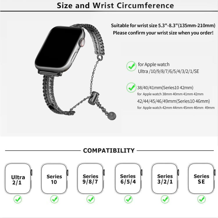 For Apple Watch 46mm / 49mm / 45mm / 44mm White Stone Love Bracelet Zinc Alloy Watch Band(Black) by bashfashion