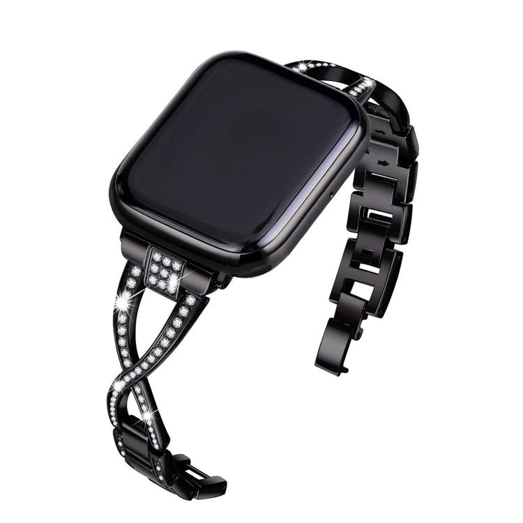 For Apple Watch 46mm / 49mm / 45mm / 44mm Crossed Diamond Zinc Alloy Watch Band(Black) by bashfashion