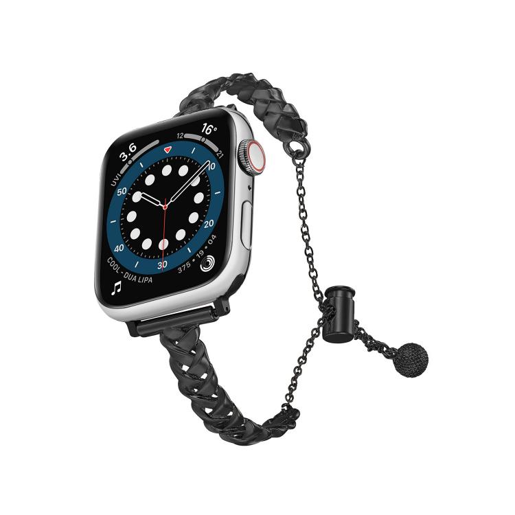 For Apple Watch 46mm / 49mm / 45mm / 44mm Braid Metal Glossy Zinc Alloy Watch Band(Black) by bashfashion