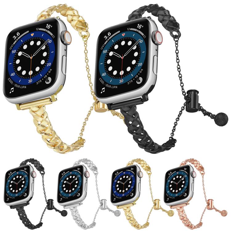 For Apple Watch 46mm / 49mm / 45mm / 44mm Braid Metal Glossy Zinc Alloy Watch Band(Black) by bashfashion