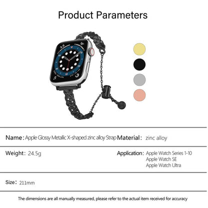 For Apple Watch 46mm / 49mm / 45mm / 44mm Braid Metal Glossy Zinc Alloy Watch Band(Black) by bashfashion