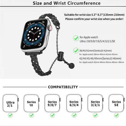 For Apple Watch 46mm / 49mm / 45mm / 44mm Braid Metal Glossy Zinc Alloy Watch Band(Black) by bashfashion