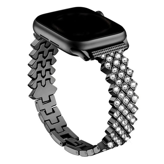 For Apple Watch 46mm / 49mm / 45mm / 44mm Rhombic Diamond Zinc Alloy Watch Band(Black) by bashfashion