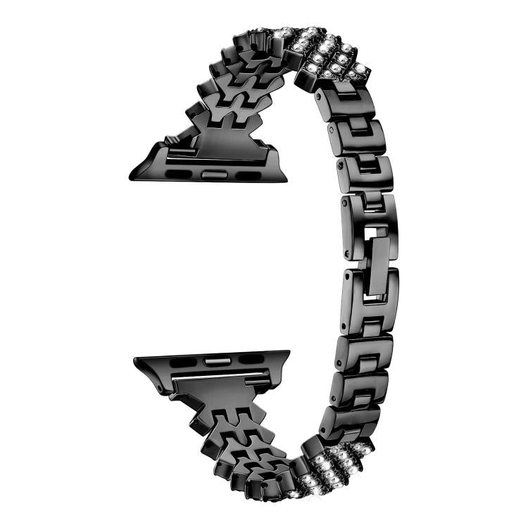 For Apple Watch 46mm / 49mm / 45mm / 44mm Rhombic Diamond Zinc Alloy Watch Band(Black) by bashfashion