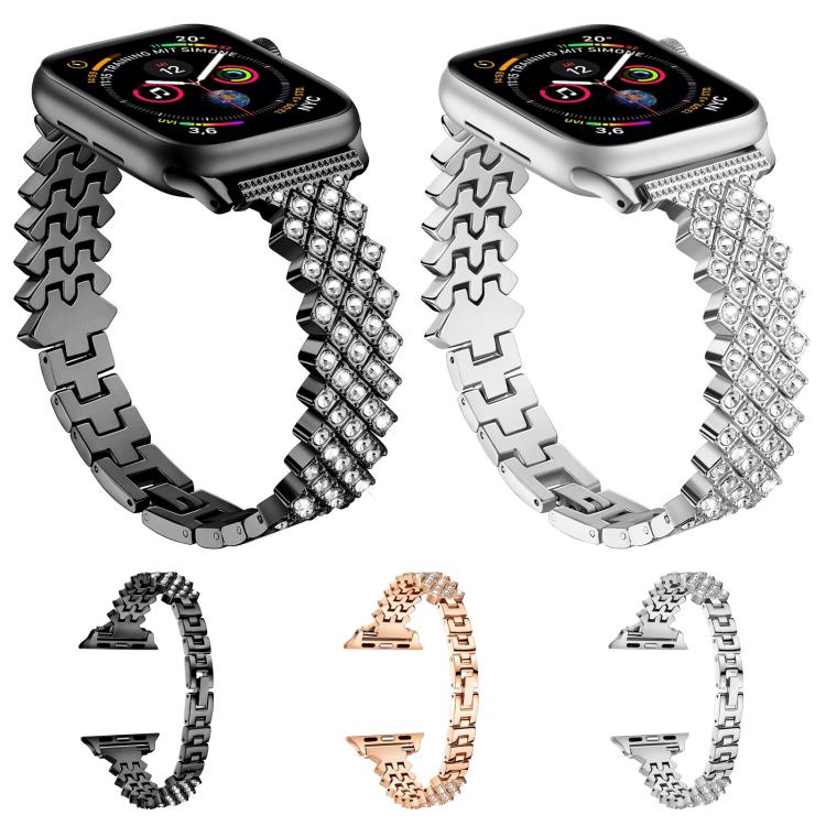 For Apple Watch 46mm / 49mm / 45mm / 44mm Rhombic Diamond Zinc Alloy Watch Band(Black) by bashfashion