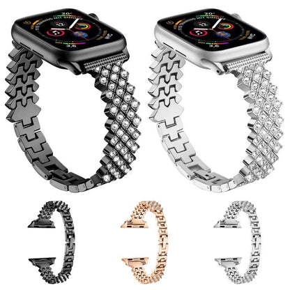 For Apple Watch 46mm / 49mm / 45mm / 44mm Rhombic Diamond Zinc Alloy Watch Band(Black) by bashfashion