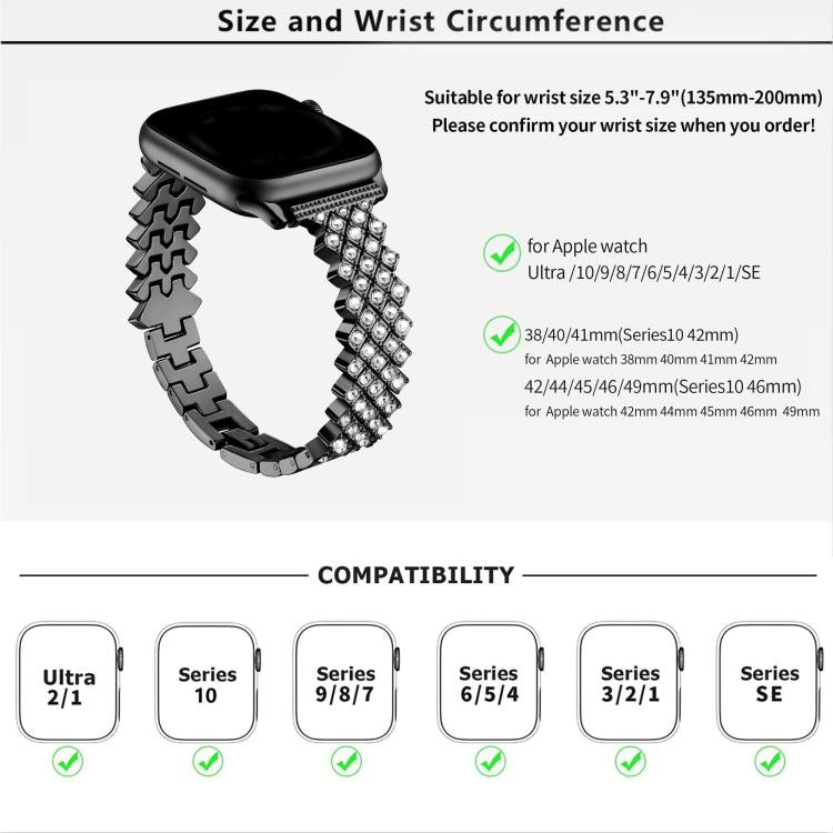 For Apple Watch 46mm / 49mm / 45mm / 44mm Rhombic Diamond Zinc Alloy Watch Band(Black) by bashfashion