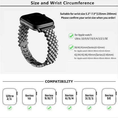 For Apple Watch 46mm / 49mm / 45mm / 44mm Rhombic Diamond Zinc Alloy Watch Band(Black) by bashfashion