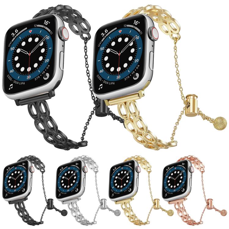 For Apple Watch 46mm / 49mm / 45mm / 44mm Double Ring Chain Zinc Alloy Watch Band(Black) by bashfashion