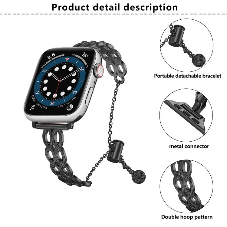 For Apple Watch 46mm / 49mm / 45mm / 44mm Double Ring Chain Zinc Alloy Watch Band(Black) by bashfashion