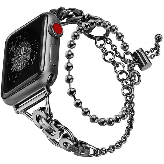 For Apple Watch 46mm / 49mm / 45mm / 44mm Double Circle Beaded Chain Zinc Alloy Watch Band(Black) by bashfashion