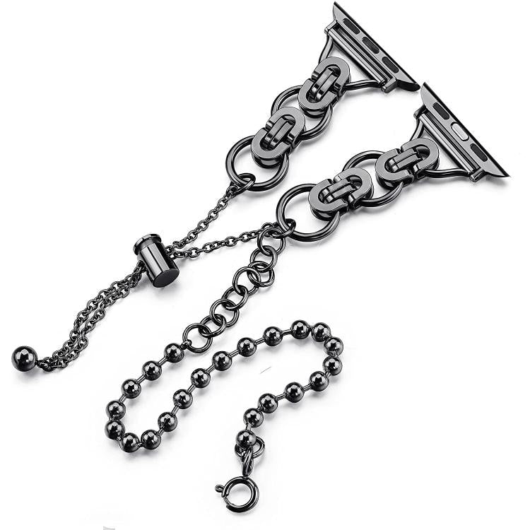 For Apple Watch 46mm / 49mm / 45mm / 44mm Double Circle Beaded Chain Zinc Alloy Watch Band(Black) by bashfashion