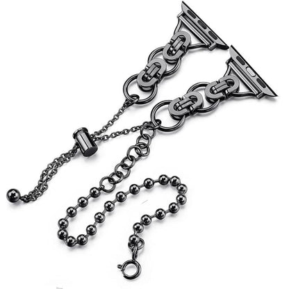 For Apple Watch 46mm / 49mm / 45mm / 44mm Double Circle Beaded Chain Zinc Alloy Watch Band(Black) by bashfashion