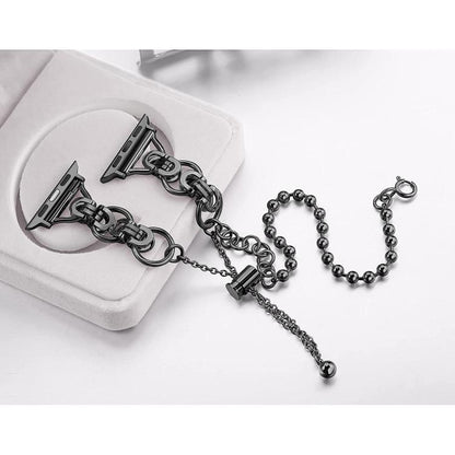 For Apple Watch 46mm / 49mm / 45mm / 44mm Double Circle Beaded Chain Zinc Alloy Watch Band(Black) by bashfashion