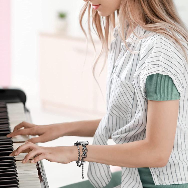 For Apple Watch 46mm / 49mm / 45mm / 44mm Double Circle Beaded Chain Zinc Alloy Watch Band(Black) by bashfashion