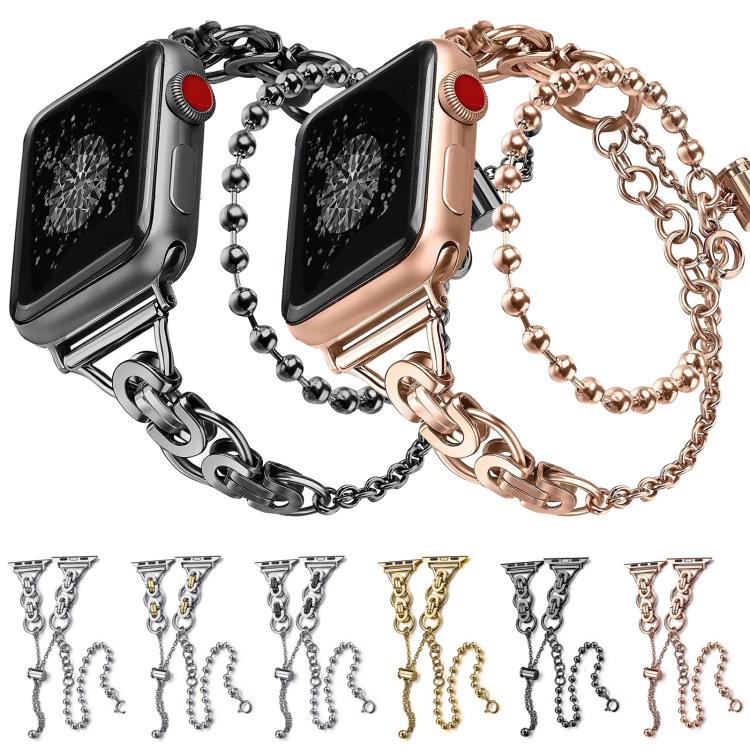 For Apple Watch 46mm / 49mm / 45mm / 44mm Double Circle Beaded Chain Zinc Alloy Watch Band(Black) by bashfashion