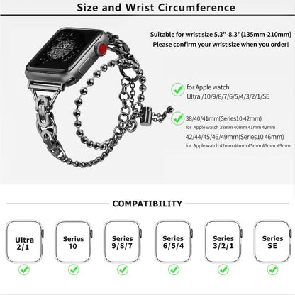 For Apple Watch 46mm / 49mm / 45mm / 44mm Double Circle Beaded Chain Zinc Alloy Watch Band(Black) by bashfashion