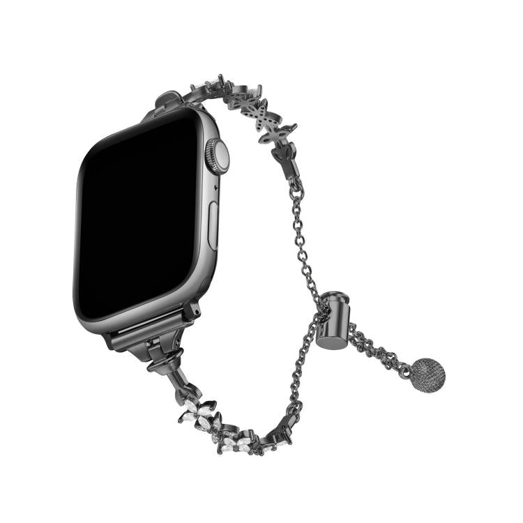 For Apple Watch 46mm / 49mm / 45mm / 44mm Four Leaf Clover Diamond Zinc Alloy Watch Band(Black) by bashfashion