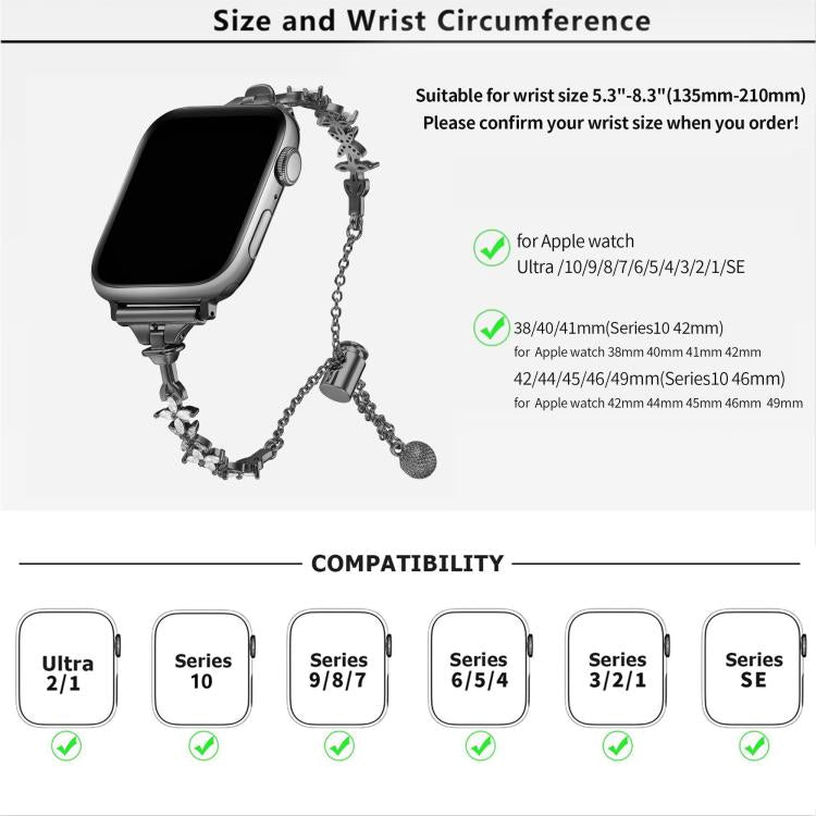 For Apple Watch 46mm / 49mm / 45mm / 44mm Four Leaf Clover Diamond Zinc Alloy Watch Band(Black) by bashfashion