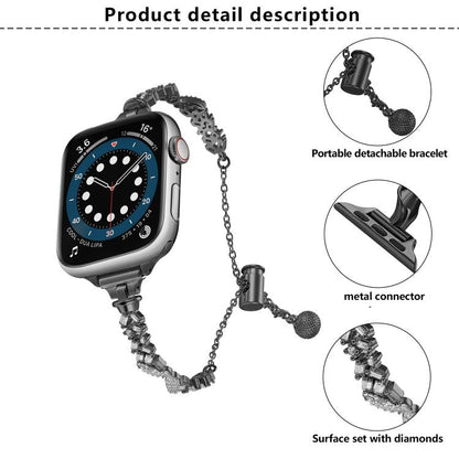 For Apple Watch 46mm / 49mm / 45mm / 44mm Wings Crushed Diamonds Zinc Alloy Watch Band(Black) by bashfashion