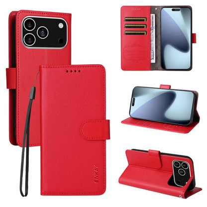 For iPhone 17 Pro Max ENKAY RFID Blocking Wallet Kickstand Litchi Texture Leather Phone Case(Red) by ENKAY