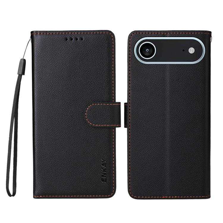 For iPhone Air ENKAY RFID Blocking Wallet Kickstand Litchi Texture Leather Phone Case(Black) by ENKAY