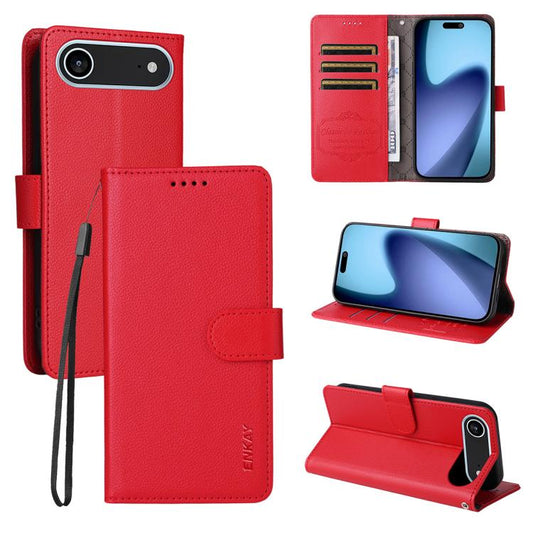 For iPhone Air ENKAY RFID Blocking Wallet Kickstand Litchi Texture Leather Phone Case(Red) by ENKAY