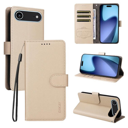 For iPhone Air ENKAY RFID Blocking Wallet Kickstand Litchi Texture Leather Phone Case(Beige) by ENKAY