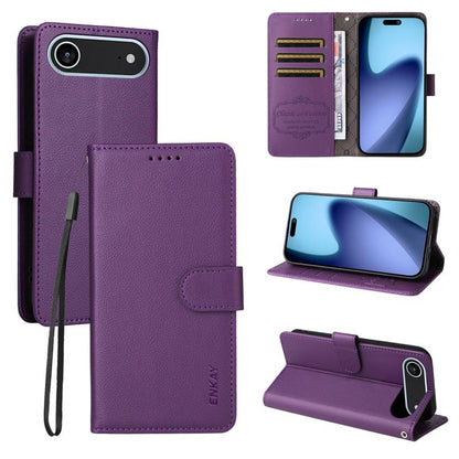 For iPhone Air ENKAY RFID Blocking Wallet Kickstand Litchi Texture Leather Phone Case(Purple) by ENKAY
