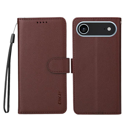 For iPhone Air ENKAY RFID Blocking Wallet Kickstand Litchi Texture Leather Phone Case(Brown) by ENKAY