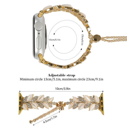 For Apple Watch 46mm / 49mm / 45mm / 44mm Leaf Shaped Diamond Studded Bracelet Alloy Watch Band(Silver White) by bashfashion