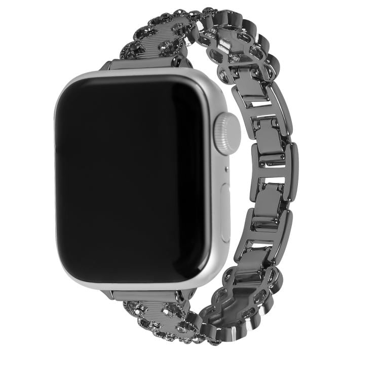 For Apple Watch 46mm / 49mm / 45mm / 44mm Lace Edged Diamond Alloy Metal Watch Band(Black) by bashfashion