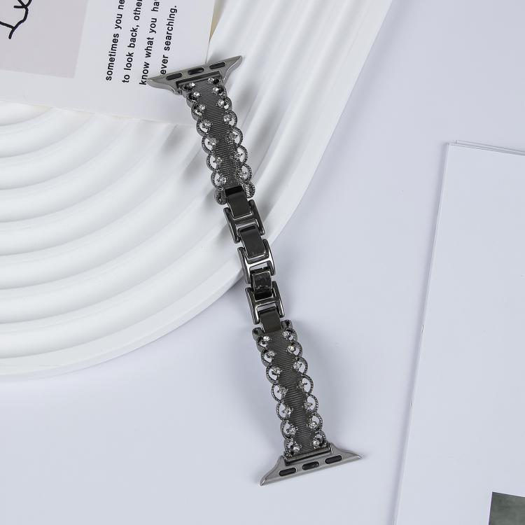 For Apple Watch 46mm / 49mm / 45mm / 44mm Lace Edged Diamond Alloy Metal Watch Band(Black) by bashfashion