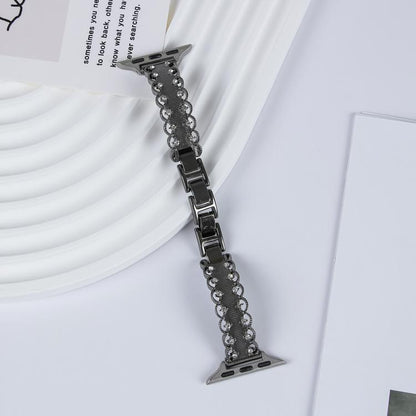 For Apple Watch 46mm / 49mm / 45mm / 44mm Lace Edged Diamond Alloy Metal Watch Band(Black) by bashfashion