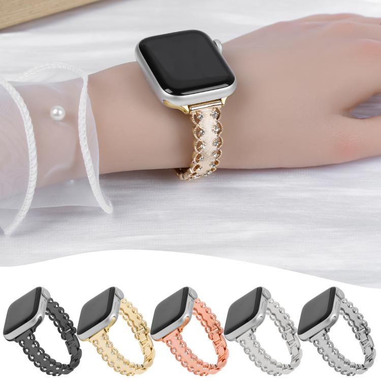 For Apple Watch 46mm / 49mm / 45mm / 44mm Lace Edged Diamond Alloy Metal Watch Band(Black) by bashfashion