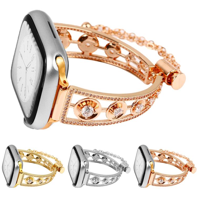 For Apple Watch 46mm / 49mm / 45mm / 44mm Platinum Star Zirconium Metal Watch Band(Gold) by bashfashion