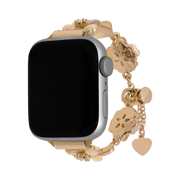 For Apple Watch 46mm / 49mm / 45mm / 44mm Four Leaf Clover Chain Alloy Watch Band(Gold+Gold Four Leaf Clover) by bashfashion