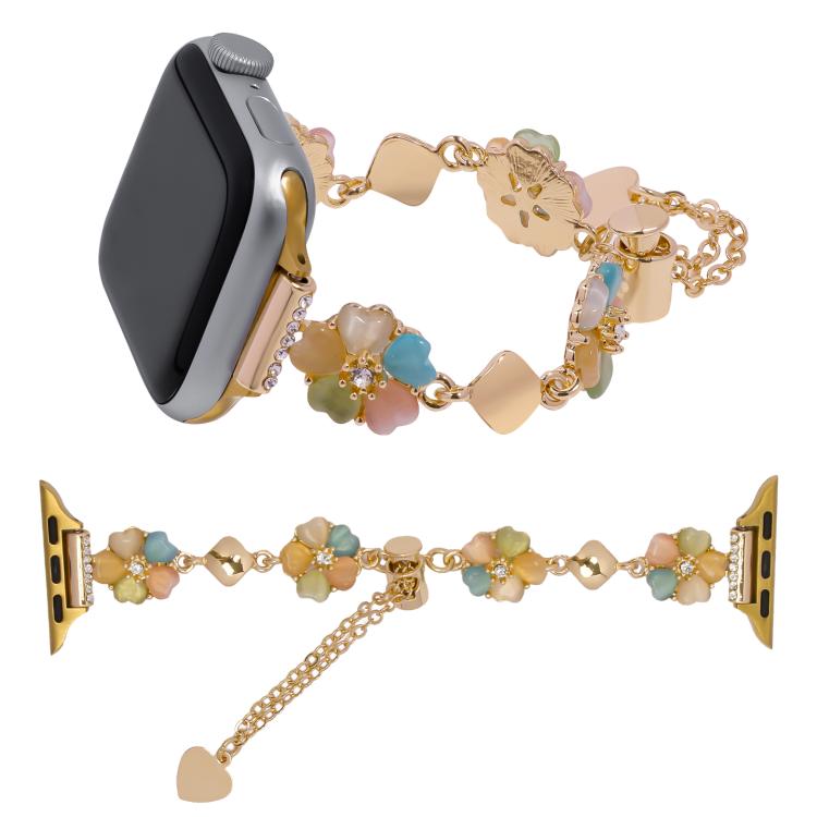 For Apple Watch 46mm / 49mm / 45mm / 44mm Four Leaf Clover Chain Alloy Watch Band(Gold+Gold Four Leaf Clover) by bashfashion