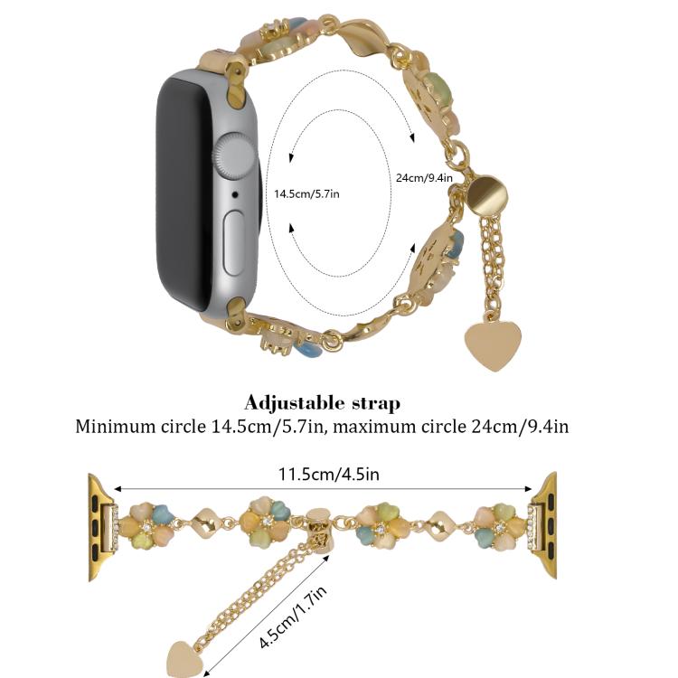 For Apple Watch 46mm / 49mm / 45mm / 44mm Four Leaf Clover Chain Alloy Watch Band(Gold+Gold Four Leaf Clover) by bashfashion