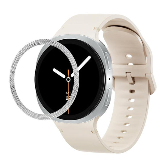 For Samsung Galaxy Watch8 44mm Rhombic Texture Bezel and Solid Color Stitched Silicone Watch Band(Starlight Silver) by bashfashion